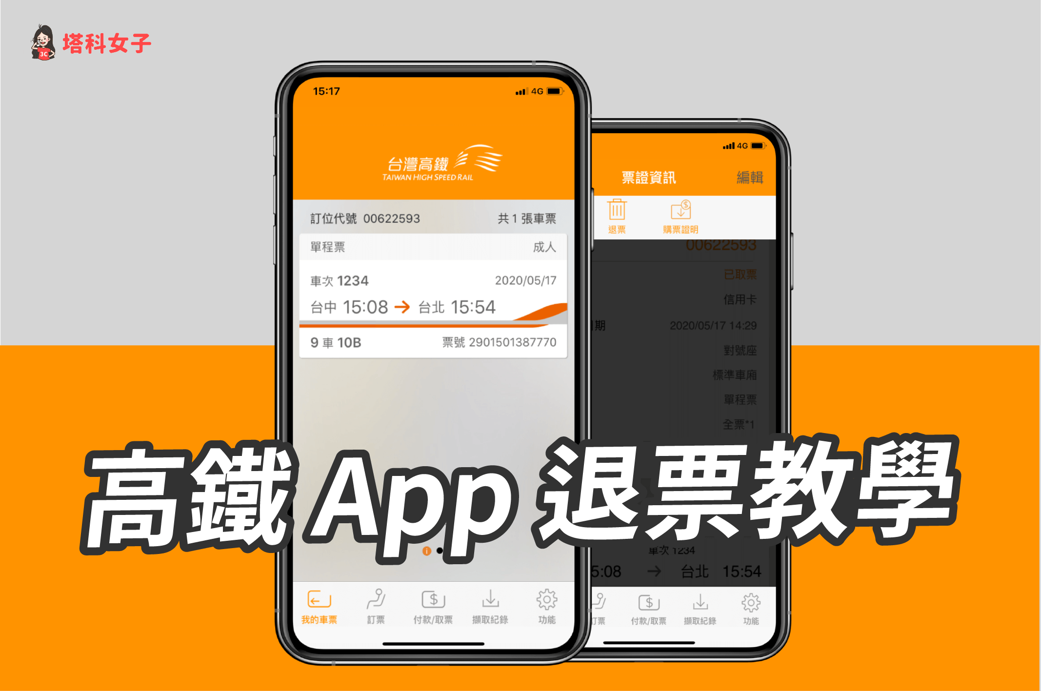 高鐵app 退票教學 如何用app 退票 退票期限 手續費 塔科女子