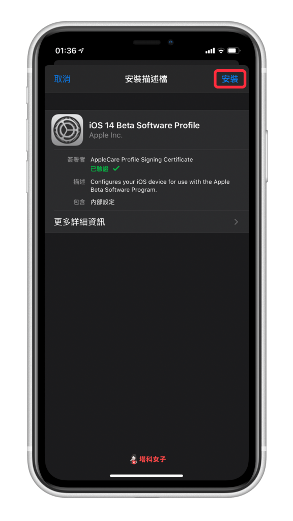 iPhone 安裝 iOS14 Beta 描述檔  安裝