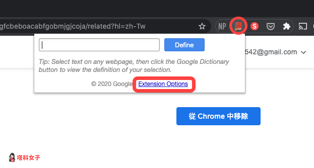 Chrome 套件：設定 Google Dictionary