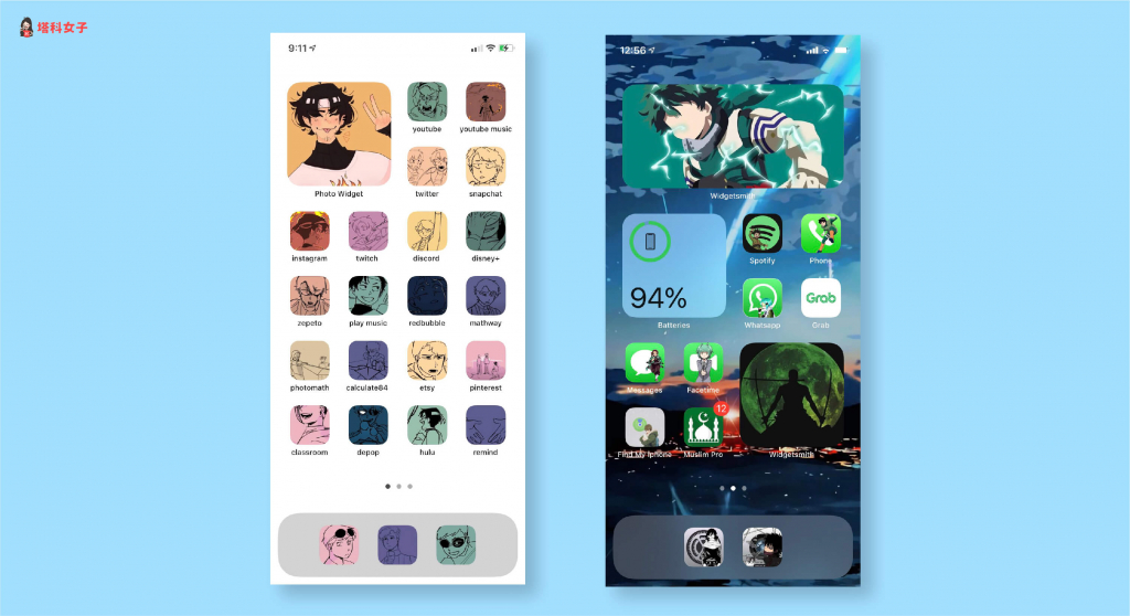 iOS 14 桌布排版，附 iPhone 桌面設計與 icon 素材｜動漫風