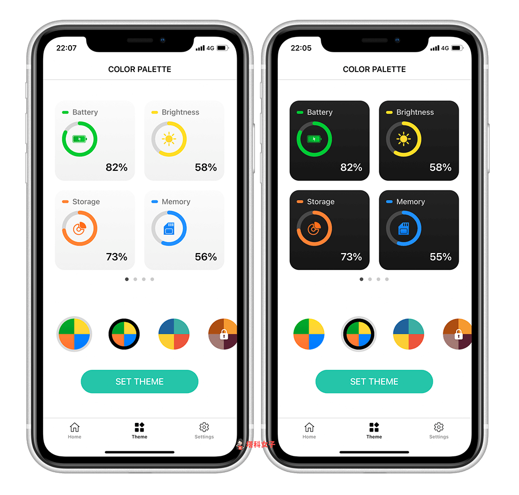 iOS14「電池與系統小工具」｜主題配色