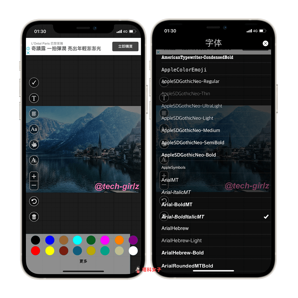 浮水印 App：更改文字浮水印的字體和顏色
