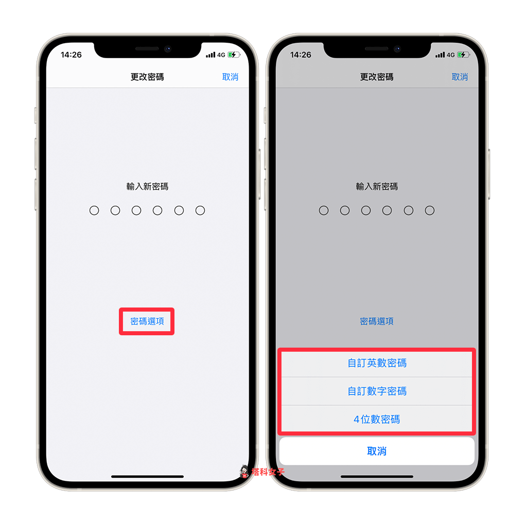 更改 iPhone 螢幕鎖定密碼為 4 碼或 6 碼：密碼選項
