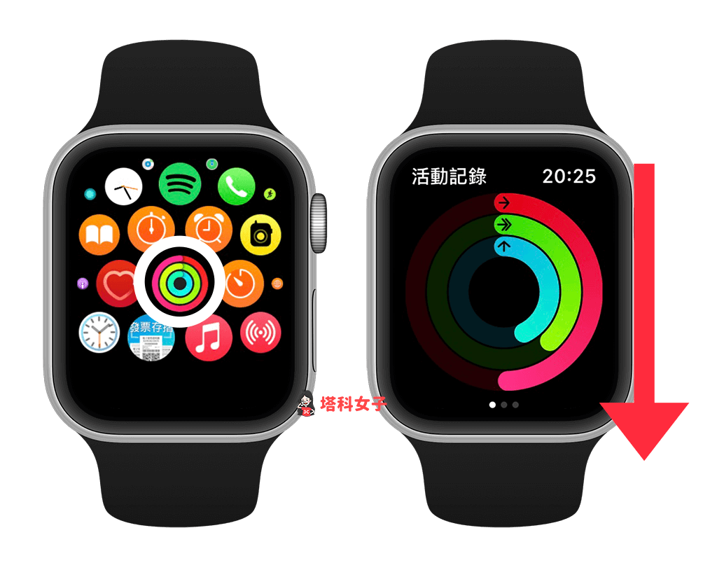 Apple Watch 步數顯示：開啟活動紀錄