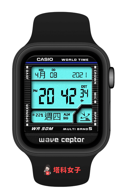 Apple Watch Casio 錶面分享：亮藍綠色 Casio