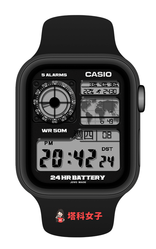Apple Watch Casio 錶面分享：黑色 Casio
