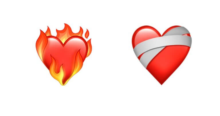 iOS 14.5 Emoji 表情符號：火燒心／受傷的心
