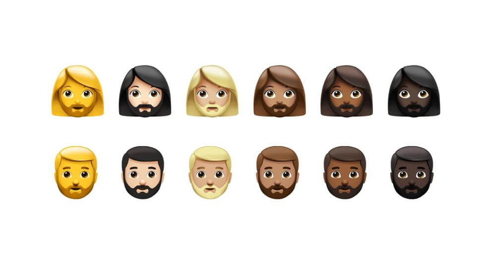 iOS 14.5 Emoji 表情符號：男女生留鬍子