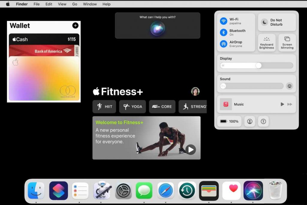 macOS 結合「錢包」、Apple Fitness+ 或「捷徑」等 iOS 系統功能示意圖（來源：Macworld）