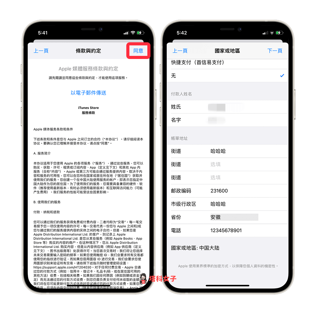 摩爾莊園 iOS 下載與註冊教學：同意後輸入帳單地址