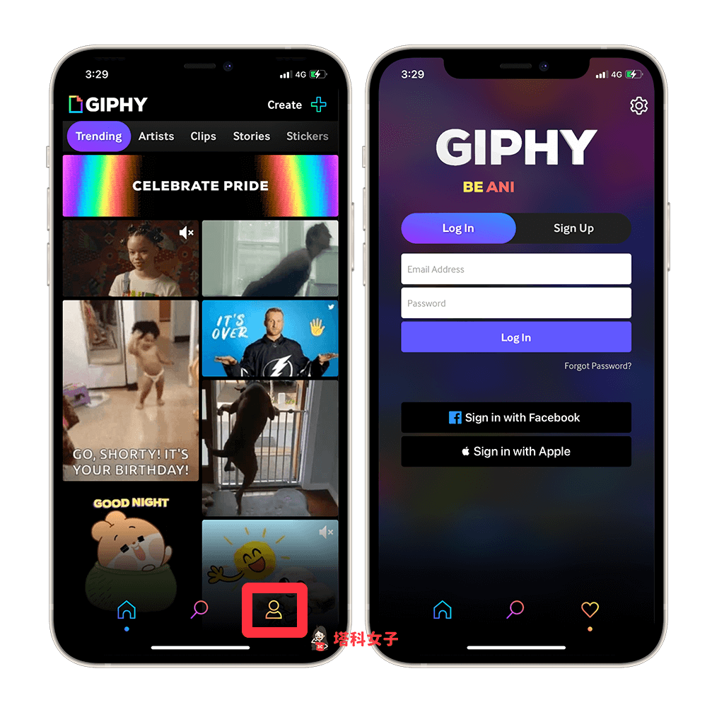 透過 GIPHY 上傳 GIF 並分享到 IG：登入 giphy 帳號