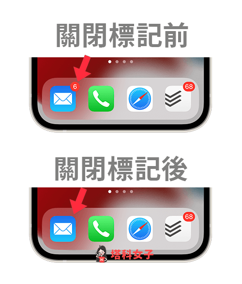隱藏 iPhone 郵件 App 未讀郵件通知數 Before and After