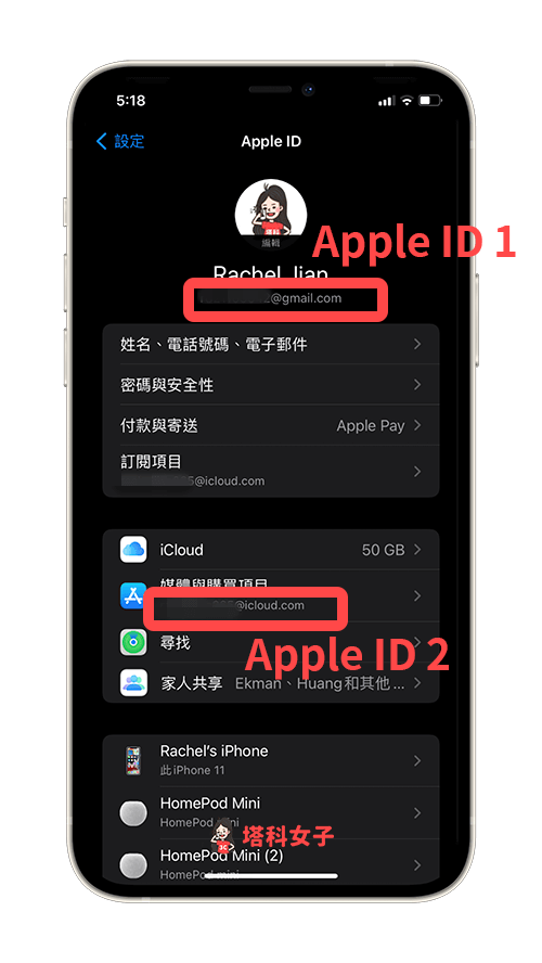 iPhone 登入兩組 Apple ID
