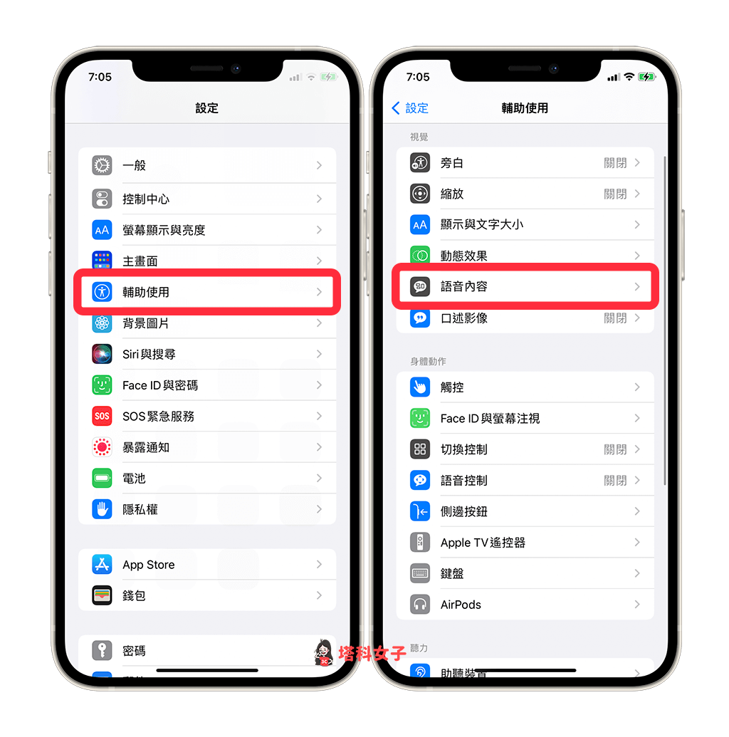 查詢 iPhone 表情符號含義：設定 > 輔助使用 > 語音內容