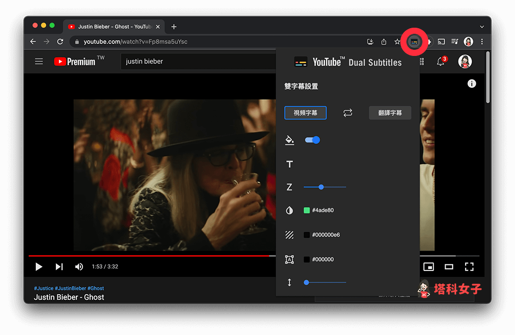 使用 YouTube™ 雙字幕 Chrome 套件：更改字幕設定