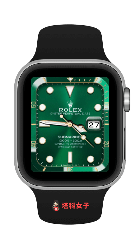 Apple Watch 勞力士錶面：Rolex Submariner 綠色錶面