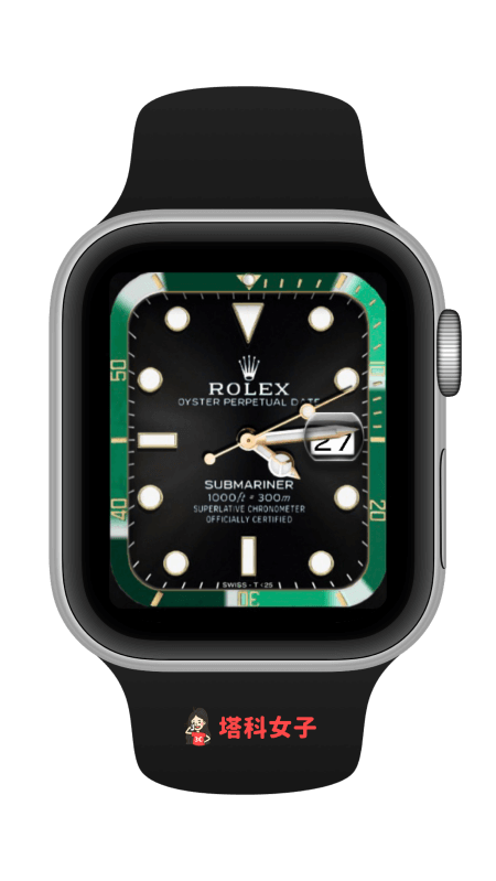 Apple Watch 勞力士錶面：Rolex Submariner 綠框黑錶面