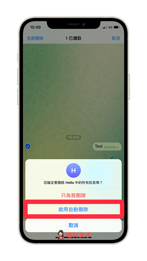 Telegram自動刪除訊息 (iOS)：啟用自動刪除