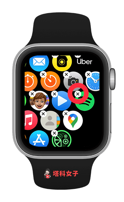 Apple Watch刪除 App：點選右上角 Ｘ
