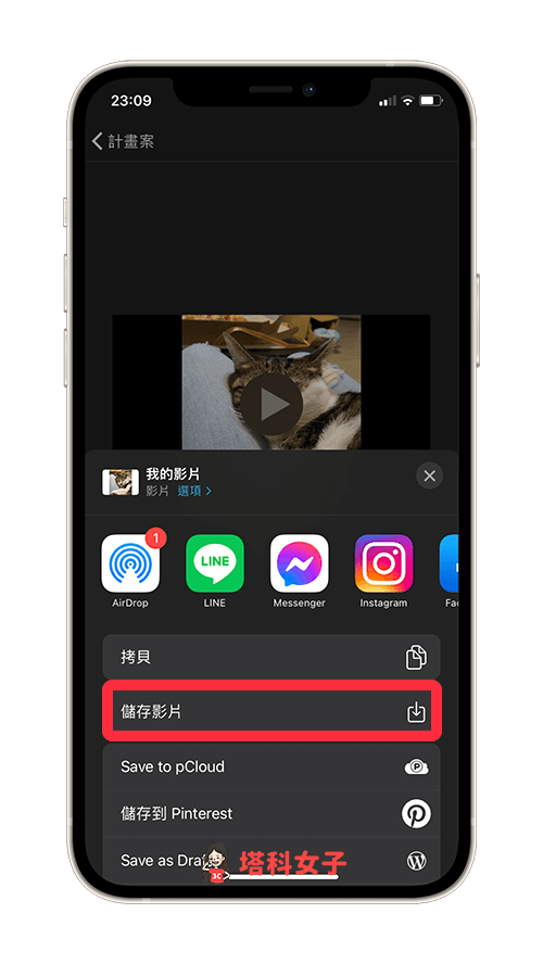 使用 iMovie App 將 iPhone影片合併：儲存合併影片