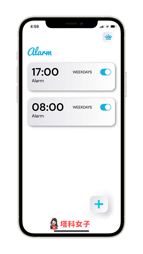 iPhone鬧鐘小工具 Alarm Widget App：在首頁開啟或關閉鬧鐘