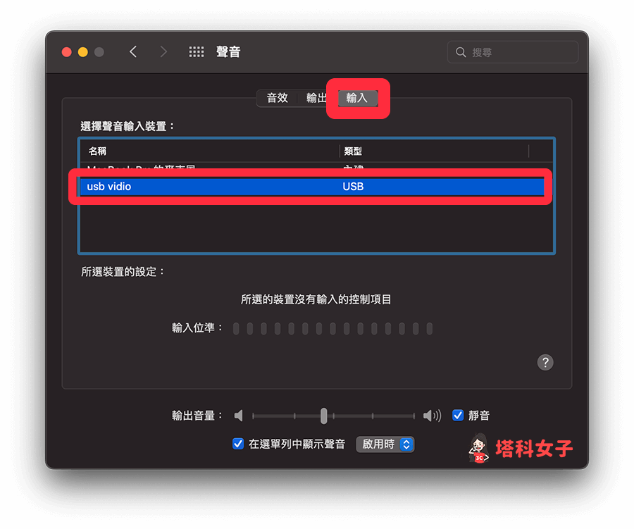 Switch 連接筆電：更改 macOS 音訊輸入