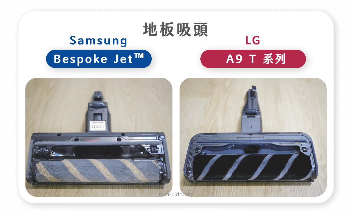 Samsung Bespoke Jet™ 與 LG A9 T系列比較：地板吸頭比較