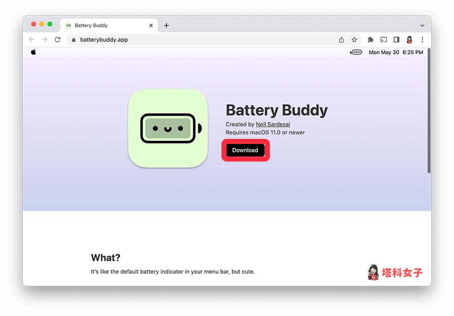 Mac 可愛電量表情小工具《Battery Buddy》：下載