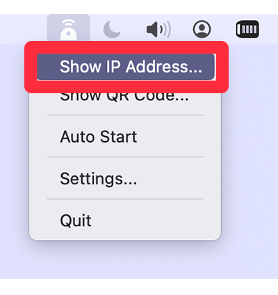 打開 Mac 的無線滑鼠 app，點選 Show IP Address