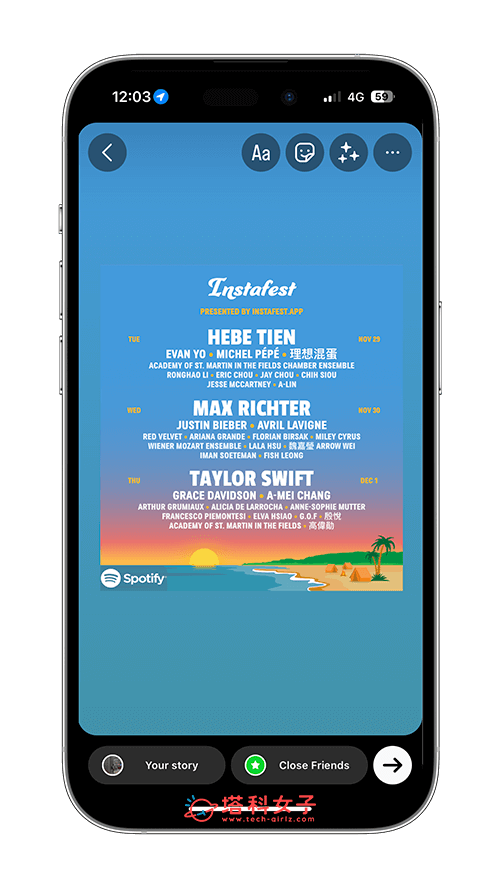 Instafest App 製作 Spotify 音樂祭年度回顧海報：分享到 ig