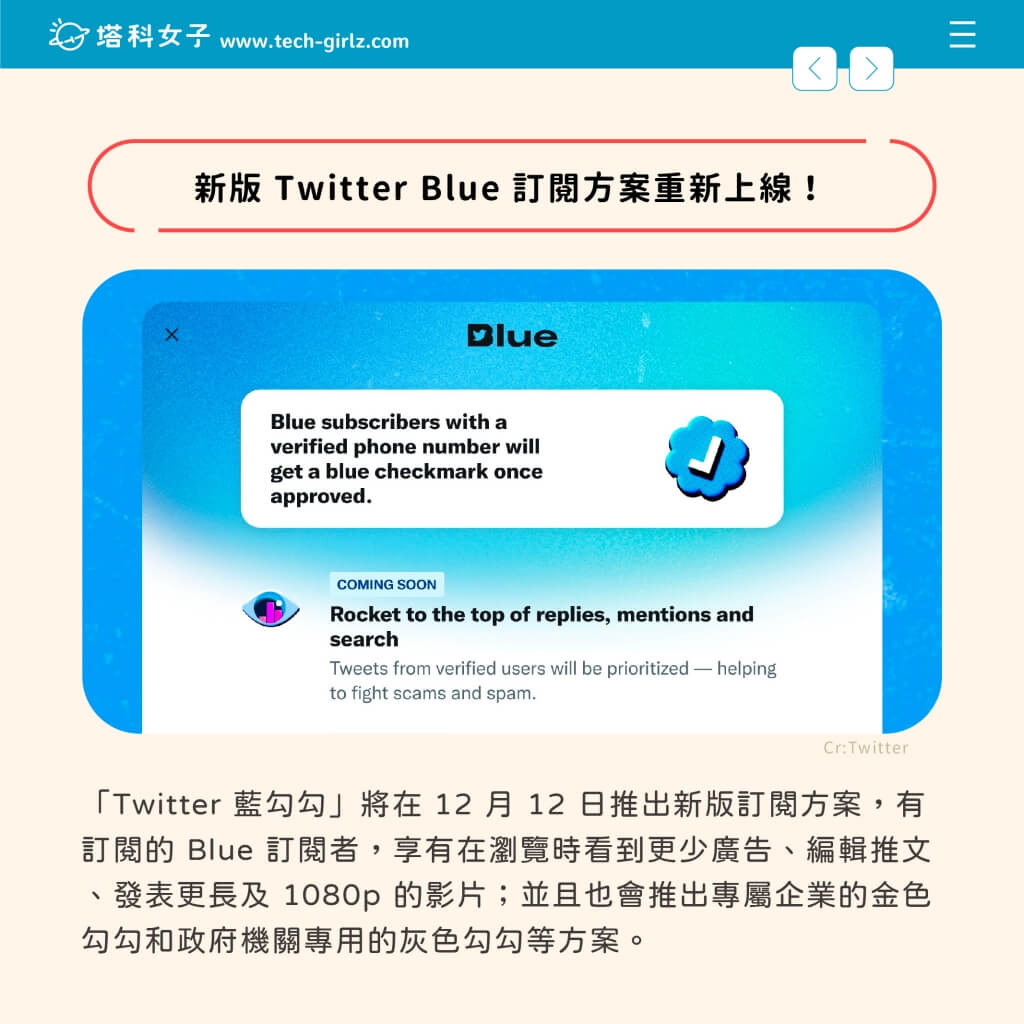新版 Twitter Blue 訂閱方案重新上線