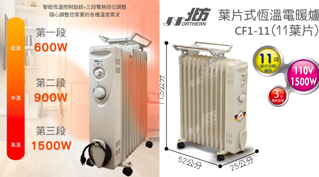 電暖器推薦 8：北方葉片式電暖器 CF1-11