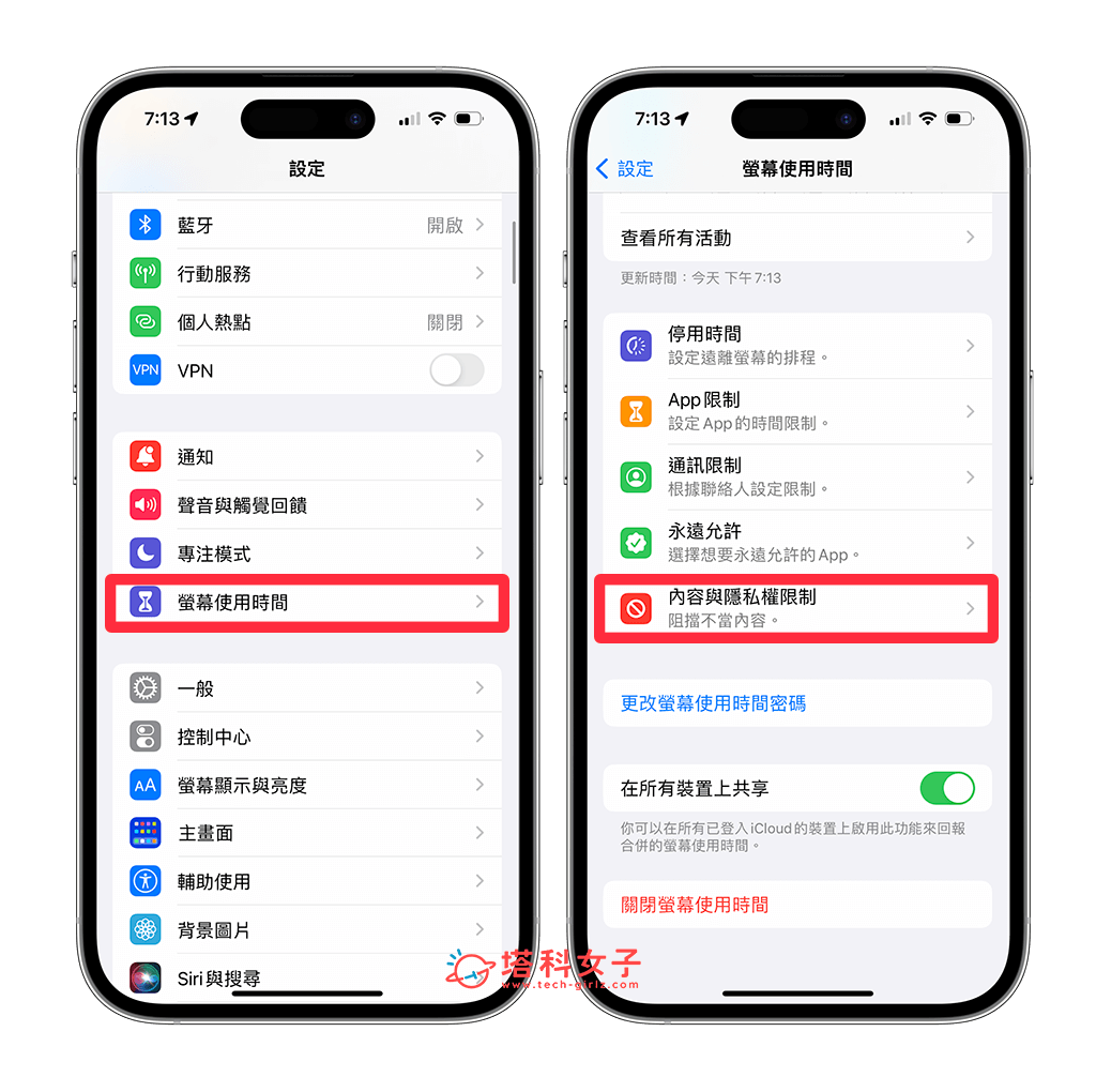 檢查螢幕使用時間設定解決 iPhone 無法刪除 App：設定 > 螢幕使用時間 > 內容與隱私權限制