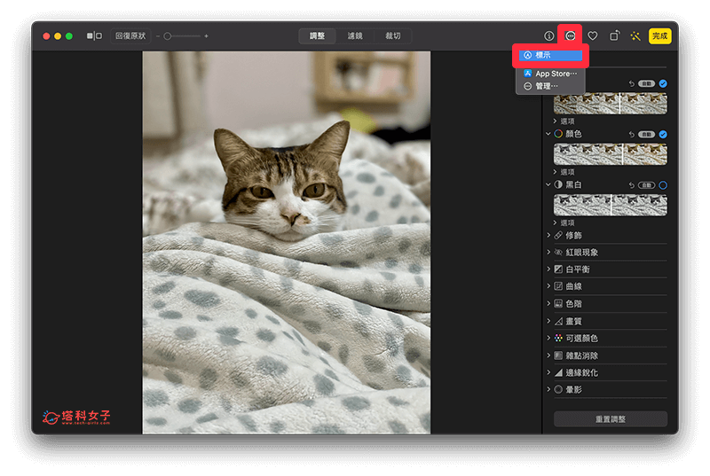 使用「照片」編輯工具為 Mac 裁切圖片：標示