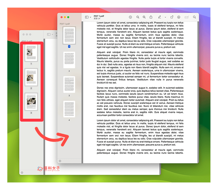 Mac 合併 PDF 文件（使用預覽程式）：拖曳