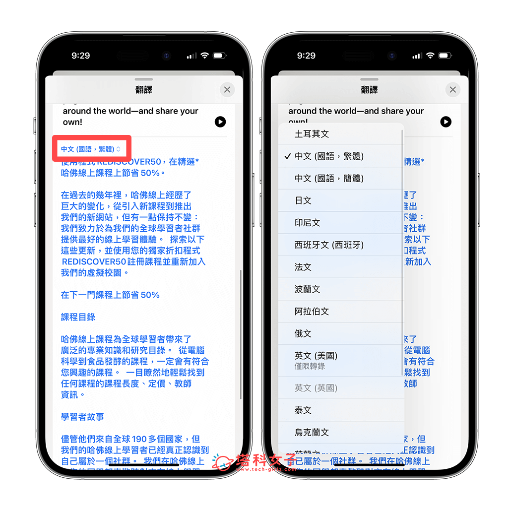 更改 iPhone 郵件翻譯語言