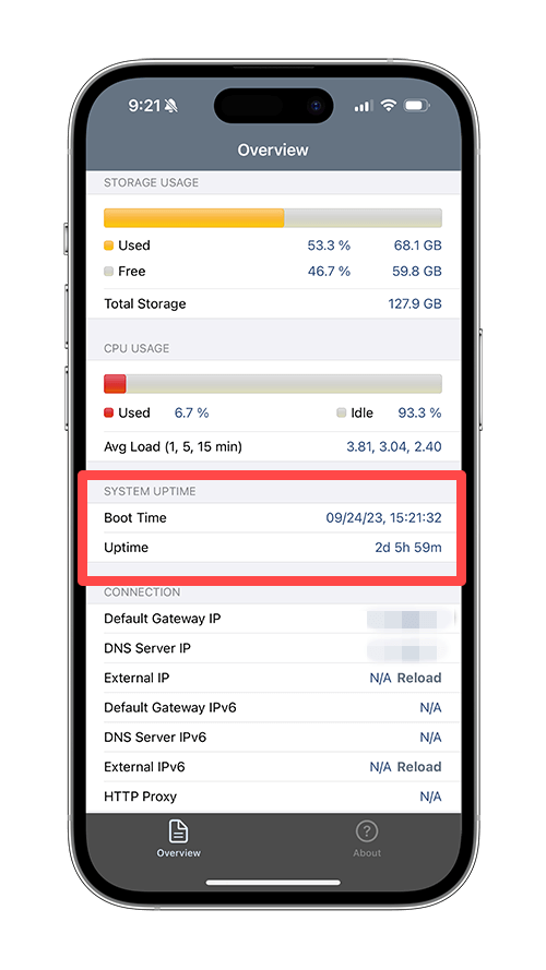 System Status: hw monitor App 查詢 iPhone 開機時間