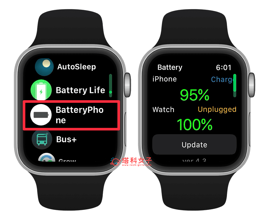 Apple Watch 查看 iPhone 手機電量: 打開 BatteryPhone 查看