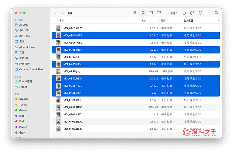 Mac 選取多個檔案：按住 Command 並點選