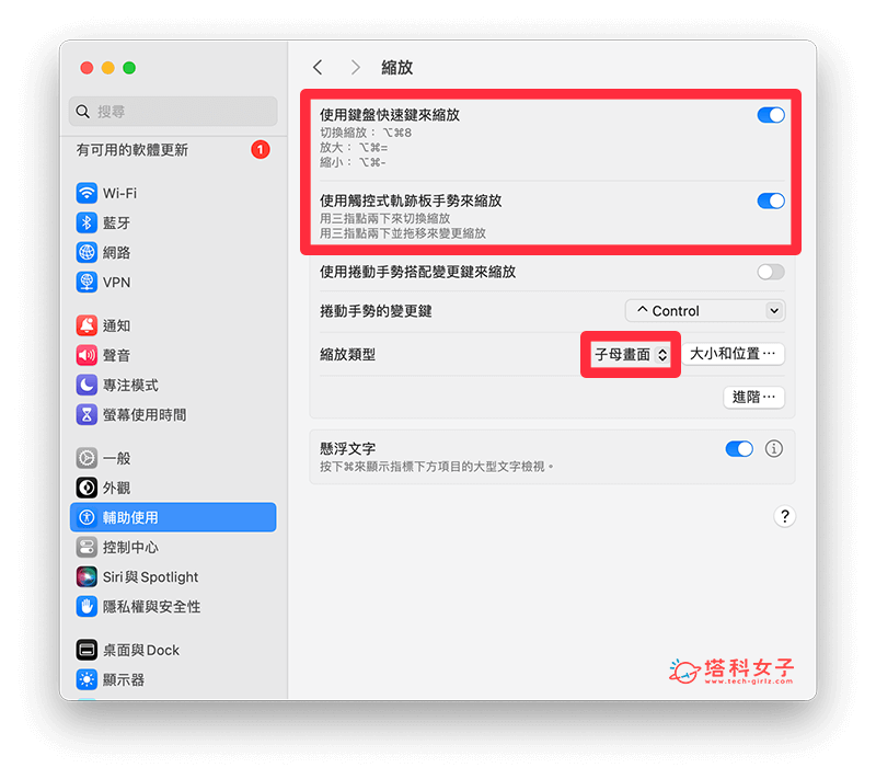 開啟 Mac 放大縮小快捷鍵功能：使用鍵盤快捷鍵來縮放