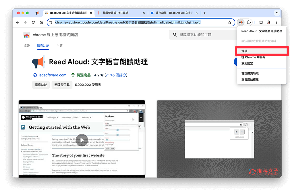 Chrome 網頁朗讀功能：設定 Read Aloud 套件