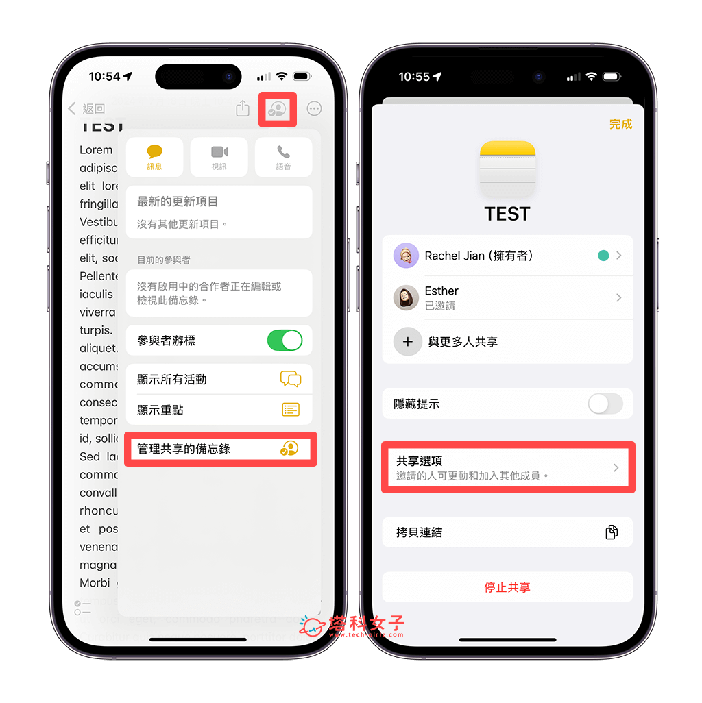 更改 iPhone 備忘錄共享權限：管理共享的備忘錄 > 共享選項