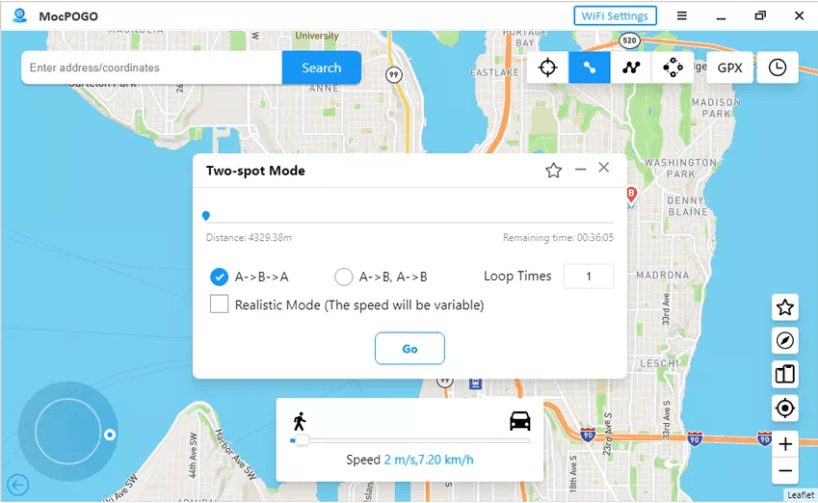 MocPOGO 虛擬定位神器：兩點模式