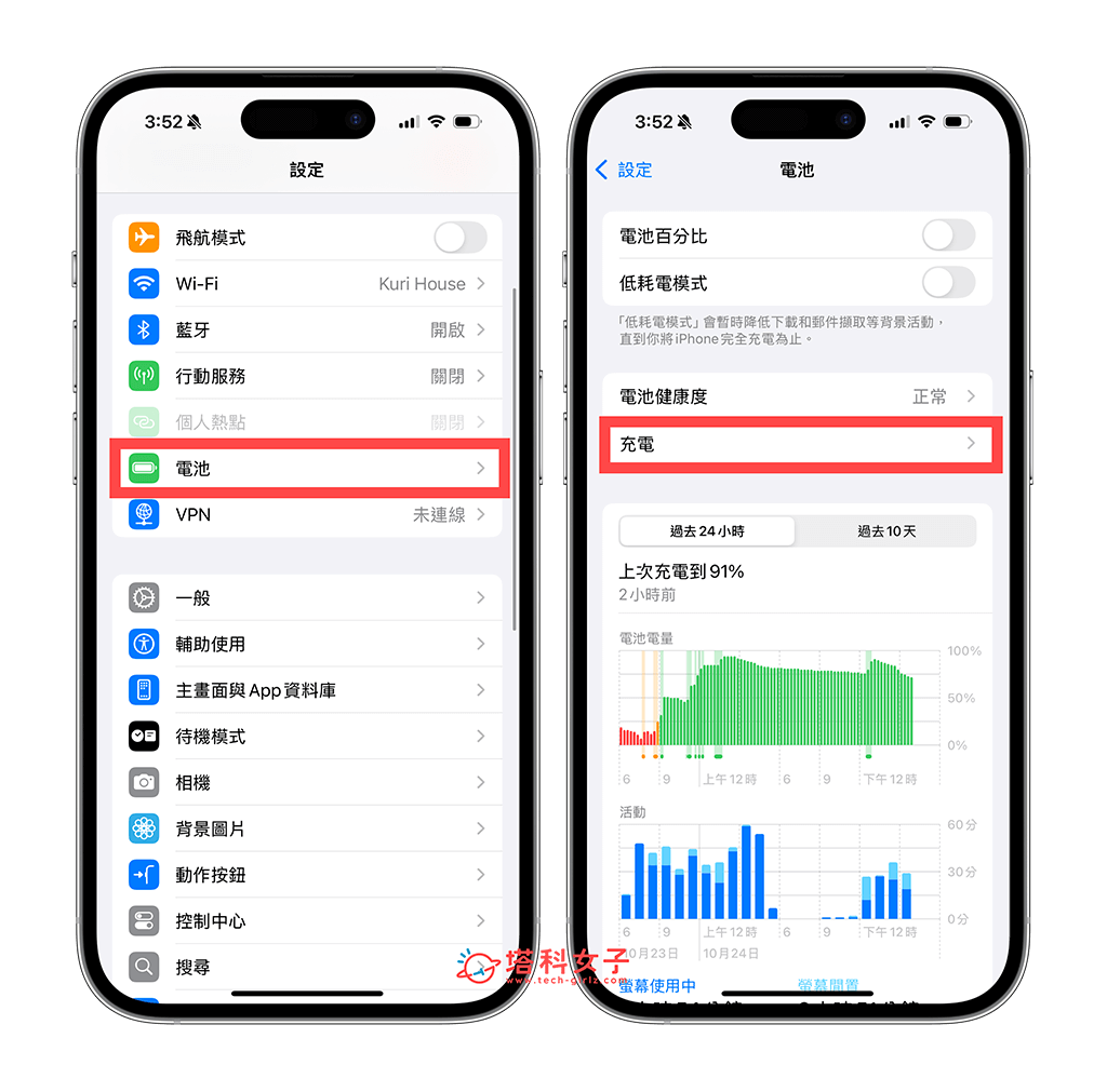 iPhone 充電上限設定：電池 > 充電