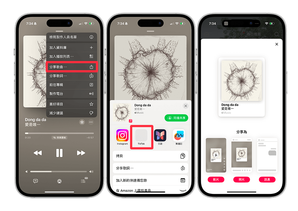 iOS 18.1 功能八：Apple Music 支援分享到 TikTok