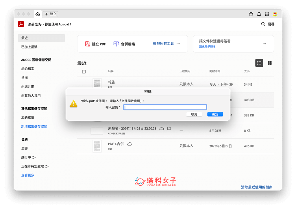 開啟 Adobe Acrobat 應用程式，將 PDF 拖曳到裡面並開啟