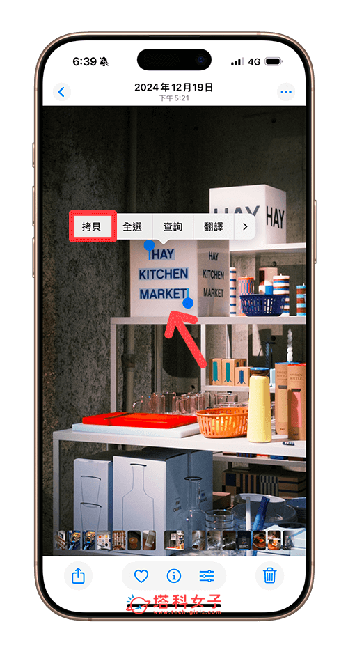 iPhone 照片複製文字：長按並拷貝