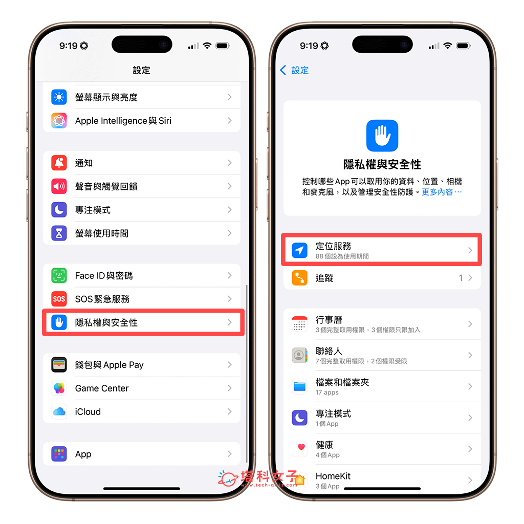 iPhone 地圖資料刪除：設定 > 隱私權與安全性 > 定位服務