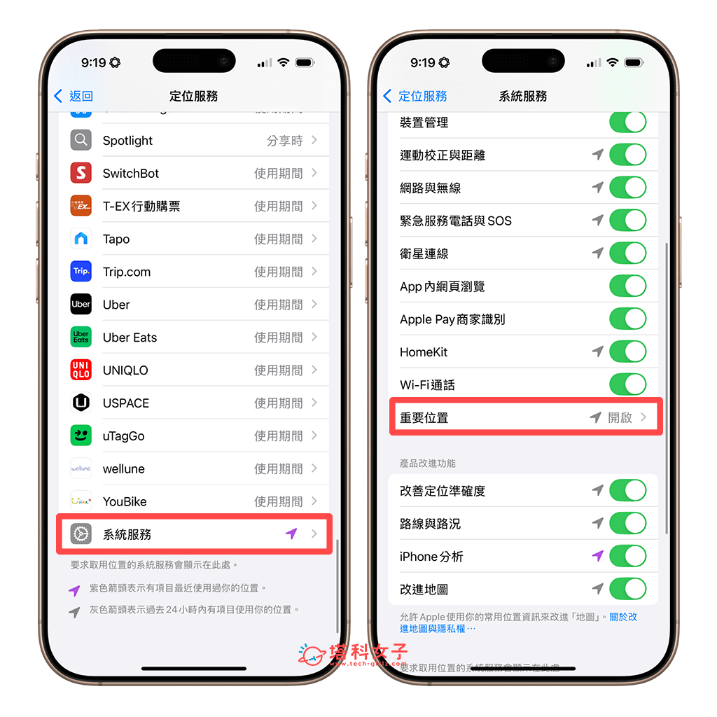 iPhone 地圖資料刪除：系統服務 > 重要位置