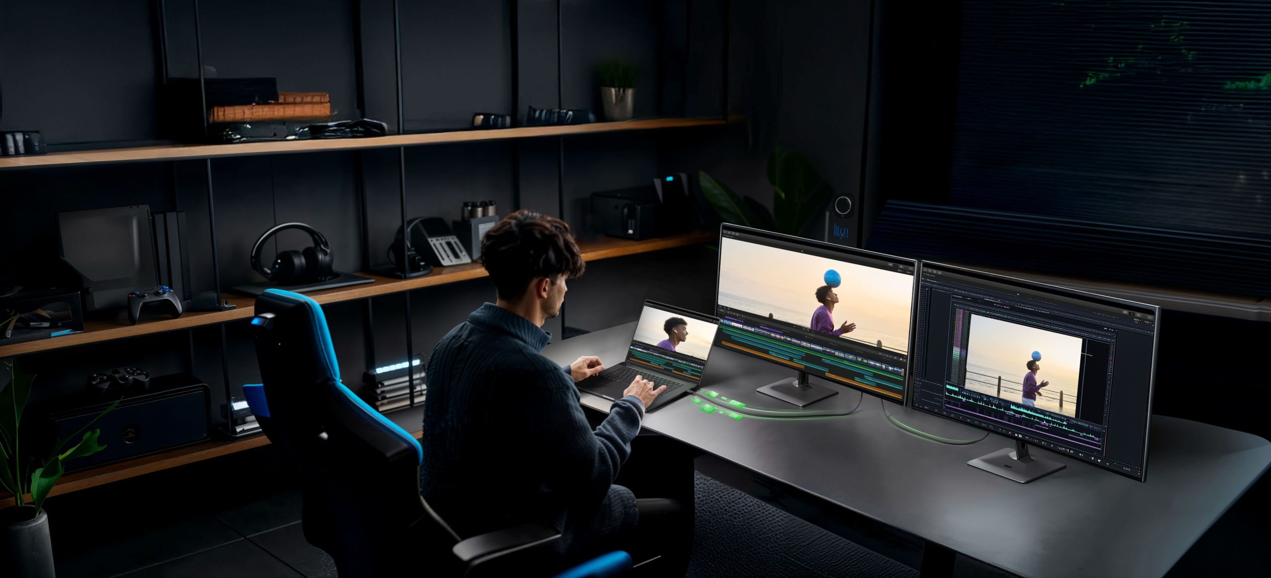 Thunderbolt™ 5 可外接 3 個 4K 144Hz 的螢幕，為使用者打造靈活高效工作站